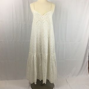 Zara White Cotton Embroidered Eyelet Maxi Dress